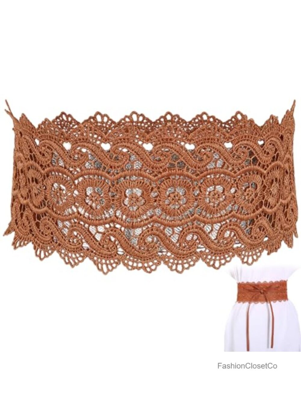 Women's Lace Sash Belt Faux Leather Wide Obi Waist Wrap
